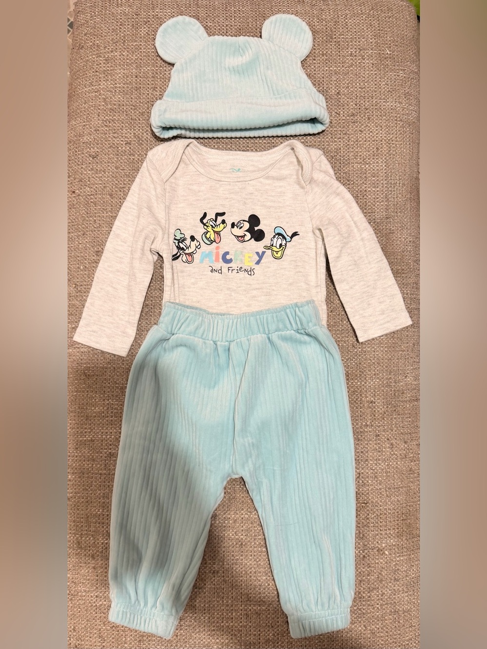 Disney Mickey & Friends Light Blue Baby 3-6M Set with Hat